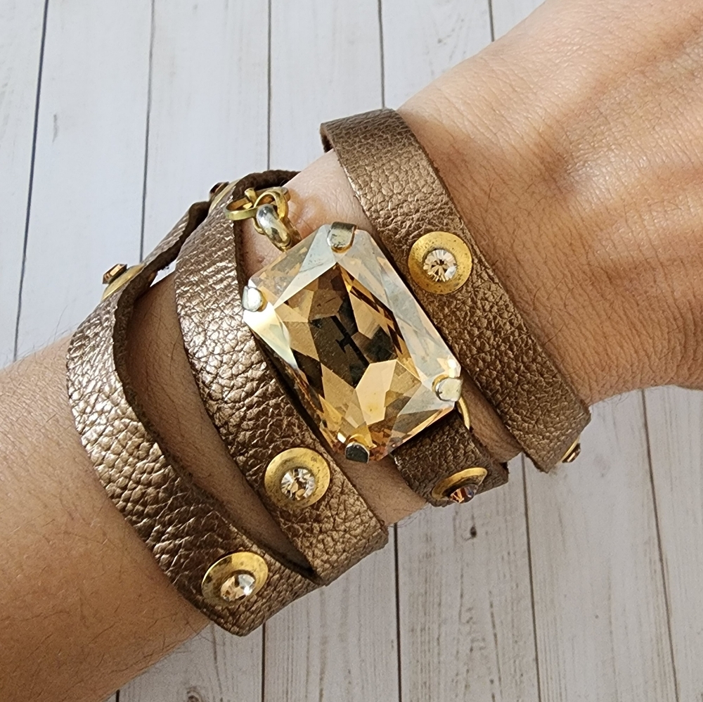 Gemstone wrap leather bracelet